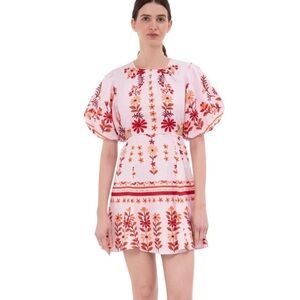 BANJANAN Kelly Dress Pink Floral Cut Out Sides Linen Size Small S